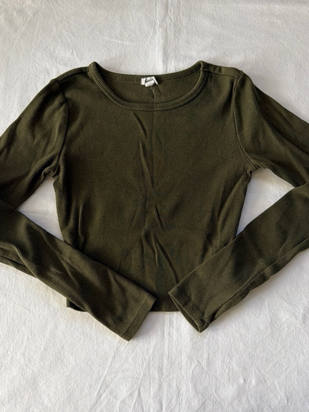 Garage Olive Green Ribbed Long Sleeve Tee
